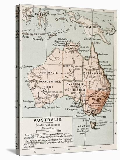 Australia Old Map. By Paul Vidal De Lablache, Atlas Classique, Librerie Colin, Paris, 1894-marzolino-Stretched Canvas