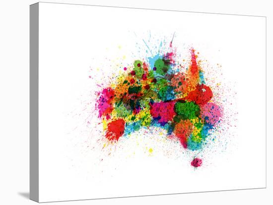 Australia Paint Splashes Map-Michael Tompsett-Stretched Canvas