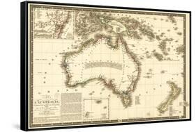 Australia - Panoramic Map-Lantern Press-Framed Stretched Canvas