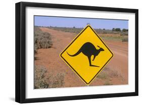 Australia Road Sign Warning of Kangaroos-null-Framed Premium Photographic Print