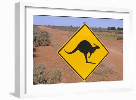 Australia Road Sign Warning of Kangaroos-null-Framed Photographic Print