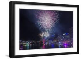 Australia, Sydney, Darling Harbor, Fireworks-Walter Bibikow-Framed Photographic Print