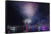 Australia, Sydney, Darling Harbor, Fireworks-Walter Bibikow-Framed Stretched Canvas