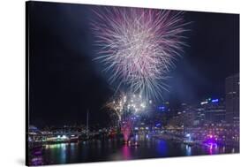 Australia, Sydney, Darling Harbor, Fireworks-Walter Bibikow-Stretched Canvas