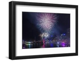 Australia, Sydney, Darling Harbor, Fireworks-Walter Bibikow-Framed Photographic Print