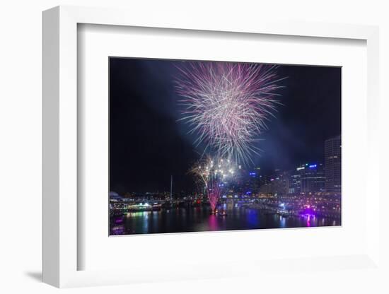 Australia, Sydney, Darling Harbor, Fireworks-Walter Bibikow-Framed Photographic Print