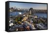 Australia, Sydney Harbor Bridge, Elevated View, Dawn-Walter Bibikow-Framed Stretched Canvas