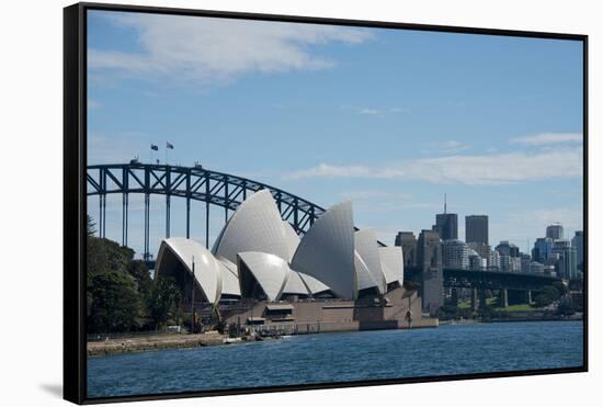 Australia, Sydney. Landmark Sydney Opera House and Harbour Bridge-Cindy Miller Hopkins-Framed Stretched Canvas