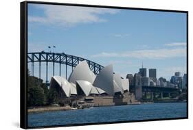 Australia, Sydney. Landmark Sydney Opera House and Harbour Bridge-Cindy Miller Hopkins-Framed Stretched Canvas