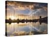 Australia, Tasmania, Hobart; Sunrise over Sandy Bay Marina-Andrew Watson-Stretched Canvas