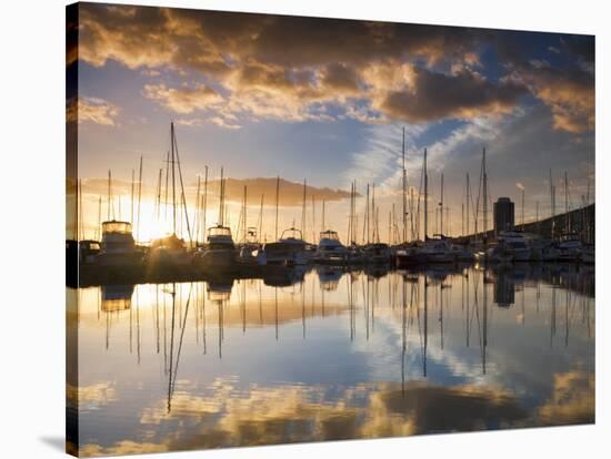 Australia, Tasmania, Hobart; Sunrise over Sandy Bay Marina-Andrew Watson-Stretched Canvas