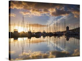 Australia, Tasmania, Hobart; Sunrise over Sandy Bay Marina-Andrew Watson-Stretched Canvas