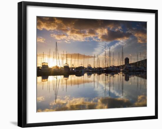 Australia, Tasmania, Hobart; Sunrise over Sandy Bay Marina-Andrew Watson-Framed Photographic Print