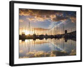 Australia, Tasmania, Hobart; Sunrise over Sandy Bay Marina-Andrew Watson-Framed Photographic Print