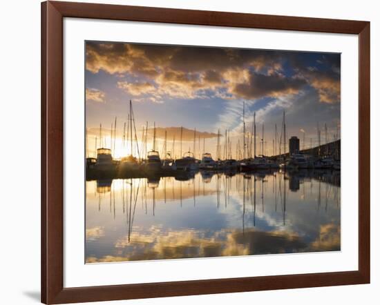 Australia, Tasmania, Hobart; Sunrise over Sandy Bay Marina-Andrew Watson-Framed Photographic Print