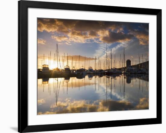 Australia, Tasmania, Hobart; Sunrise over Sandy Bay Marina-Andrew Watson-Framed Photographic Print