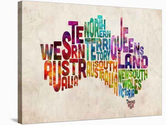 Australia Text Map-Michael Tompsett-Stretched Canvas