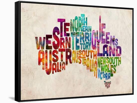 Australia Text Map-Michael Tompsett-Framed Stretched Canvas