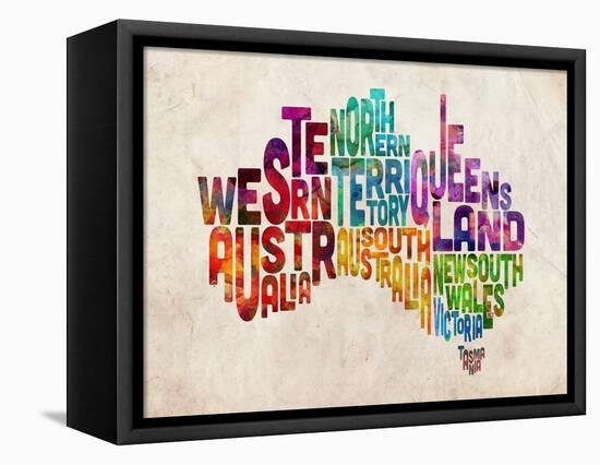 Australia Text Map-Michael Tompsett-Framed Stretched Canvas