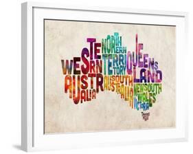 Australia Text Map-Michael Tompsett-Framed Art Print