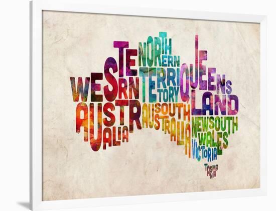 Australia Text Map-Michael Tompsett-Framed Art Print