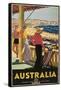 Australia Travel Poster, Beach-null-Framed Stretched Canvas