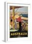 Australia Travel Poster, Beach-null-Framed Art Print