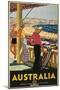 Australia Travel Poster, Beach-null-Mounted Premium Giclee Print