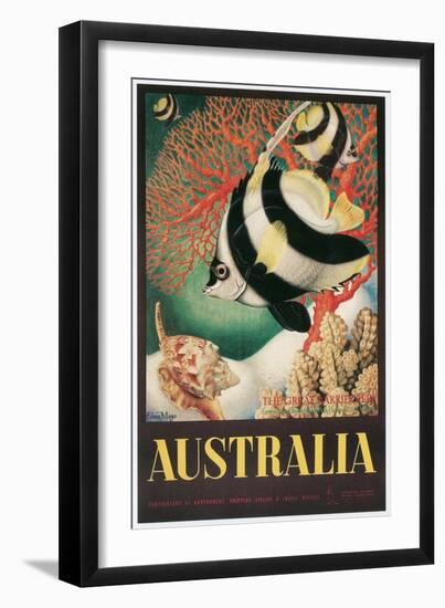 Australia Travel Poster, Great Barrier Reef-null-Framed Art Print