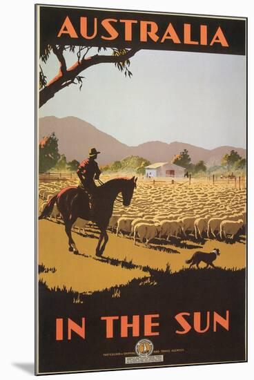Australia Travel Poster, Sheep-null-Mounted Art Print