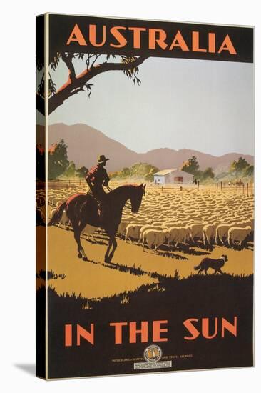 Australia Travel Poster, Sheep-null-Stretched Canvas