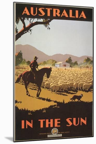 Australia Travel Poster, Sheep-null-Mounted Premium Giclee Print