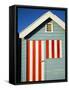 Australia, Victoria, Melbourne; Colourful Beach Hut at Brighton Beach-Andrew Watson-Framed Stretched Canvas