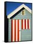 Australia, Victoria, Melbourne; Colourful Beach Hut at Brighton Beach-Andrew Watson-Framed Stretched Canvas