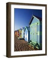 Australia, Victoria, Melbourne; Colourful Beach Huts at Brighton Beach-Andrew Watson-Framed Photographic Print