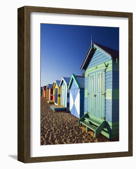 Australia, Victoria, Melbourne; Colourful Beach Huts at Brighton Beach-Andrew Watson-Framed Photographic Print