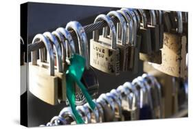 Australia, Victoria, Melbourne, Love Locks on Yarra River Footbridge-Walter Bibikow-Stretched Canvas