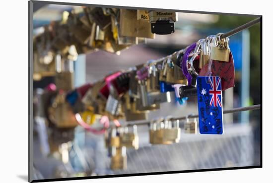 Australia, Victoria, Melbourne, Love Locks on Yarra River Footbridge-Walter Bibikow-Mounted Photographic Print