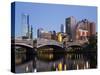 Australia, Victoria, Melbourne; Princes Bridge on the Yarra River, with the City Skyline at Dusk-Andrew Watson-Stretched Canvas