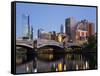 Australia, Victoria, Melbourne; Princes Bridge on the Yarra River, with the City Skyline at Dusk-Andrew Watson-Framed Stretched Canvas