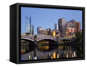 Australia, Victoria, Melbourne; Princes Bridge on the Yarra River, with the City Skyline at Dusk-Andrew Watson-Framed Stretched Canvas