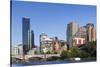 Australia, Victoria, Melbourne, Skyline from Yarra River-Walter Bibikow-Stretched Canvas