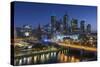 Australia, Victoria, Melbourne, Skyline with River and Bridge at Dusk-Walter Bibikow-Stretched Canvas