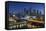 Australia, Victoria, Melbourne, Skyline with River and Bridge at Dusk-Walter Bibikow-Framed Stretched Canvas