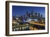 Australia, Victoria, Melbourne, Skyline with River and Bridge at Dusk-Walter Bibikow-Framed Photographic Print