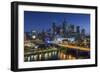 Australia, Victoria, Melbourne, Skyline with River and Bridge at Dusk-Walter Bibikow-Framed Photographic Print