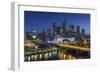 Australia, Victoria, Melbourne, Skyline with River and Bridge at Dusk-Walter Bibikow-Framed Photographic Print