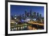 Australia, Victoria, Melbourne, Skyline with River and Bridge at Dusk-Walter Bibikow-Framed Photographic Print