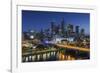 Australia, Victoria, Melbourne, Skyline with River and Bridge at Dusk-Walter Bibikow-Framed Photographic Print