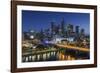 Australia, Victoria, Melbourne, Skyline with River and Bridge at Dusk-Walter Bibikow-Framed Photographic Print